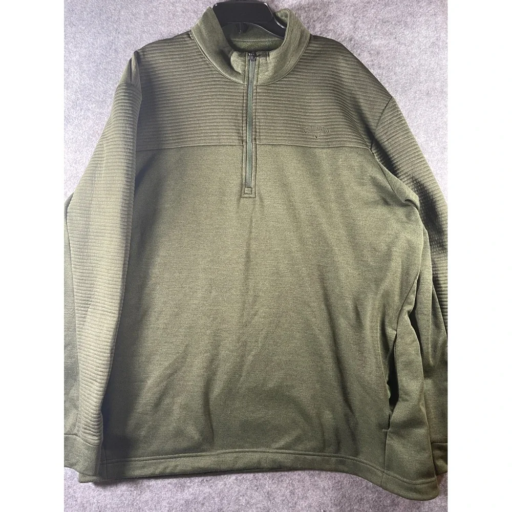 Callaway Mens XL Quarter Zip Pullover Olive Green Textured Fleece Golf Jacket
